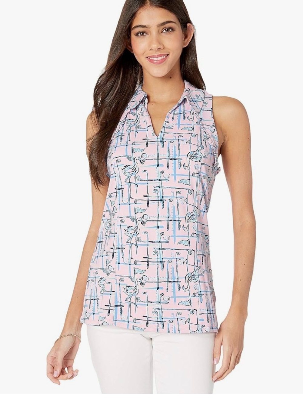 Lilly Pulitzer Martina Polo XL Talk Birdie To Me Pink Golf UPF 50 Luxletic